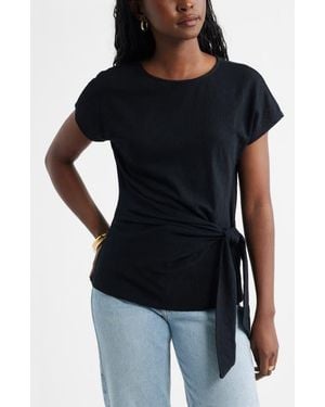Caslon Drop Shoulder Tie Front Top - Black