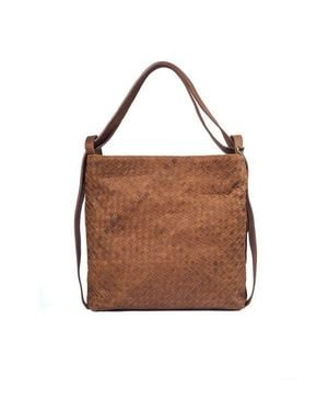 Mandrn Woven Convertible Leather Tote To Backpack - Brown
