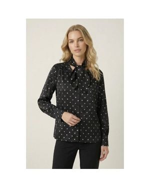 Modenaire Polka Dot Tie Neck Blouse - Black