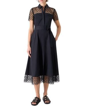 Akris Punto Belted Circle Lace & Poplin Shirtdress - Black