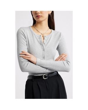 Open Edit Long Sleeve Rib Cardigan - Gray