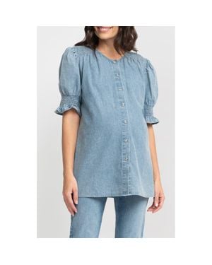 Seraphine Chambray Button-Up Maternity Shirt - Blue