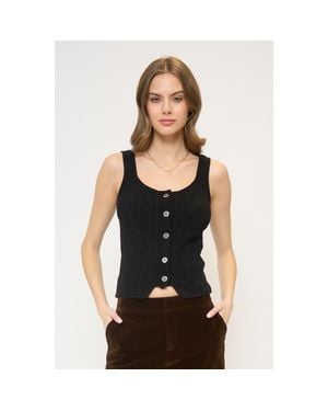 Central Park West Ember Chenille Button Up Tank - Black