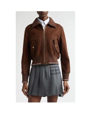Thom Browne Crop Leather Flight Jacket - Brown