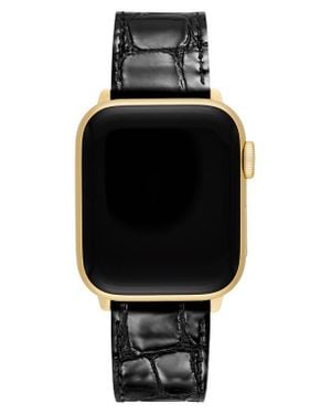 Michele Croc Embossed Leather 20Mm Apple Watch Watchband - Black