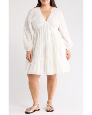Treasure & Bond Tiered Long Sleeve Babydoll Dress - White