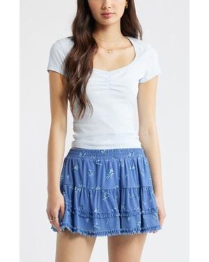BP. Ruched Front Cotton T-Shirt - Blue
