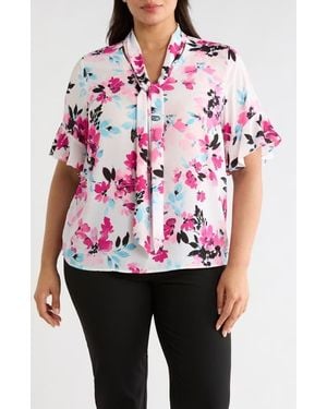 Kasper Floral Tie Neck Sleeveless Satin Top - Pink