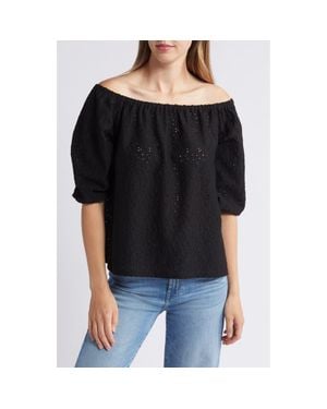 Loveappella Off The Shoulder Eyelet Top - Black