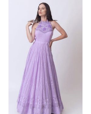 Ras Maisa Embroidered High Neck Gown - Purple