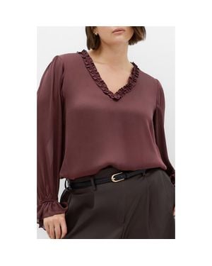 City Chic Maia Ruffle Fluted Sleeve Satin Top - Purple