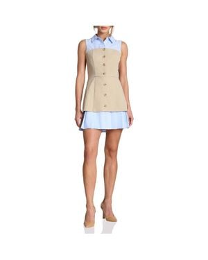 Avec Les Filles Sleeveless Mixed Media Shirtdress - White