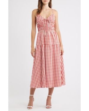 Lulus Spencer Smock Gingham Midi Dress - Red