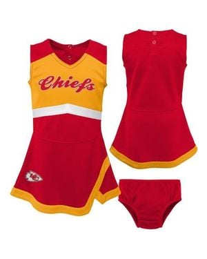 Outerstuff Girls Preschool Kansas City Chiefs Two-Piece Cheer Captain Sweater Dress With Bloomers Set - Red