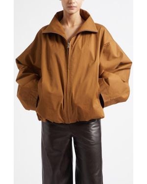 Nour Hammour François Stretch Cotton Canvas Bomber Jacket - Brown