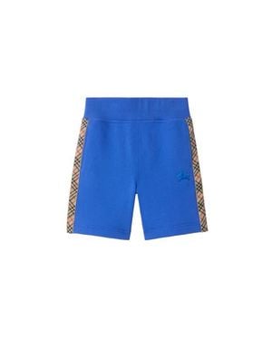 Burberry Check Trim Cotton Shorts - Blue