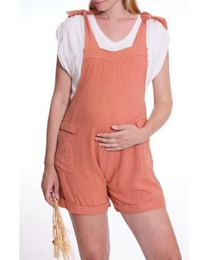 Cache Coeur Eloise Dungaree Maternity Short Overalls - Red