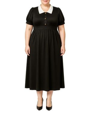 Standards & Practices Contrast Collar Midi Dress - Black