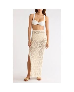 Elan Lace Side Slit Cover-Up Maxi Skirt - Natural