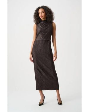 Joseph Ribkoff Pleated Satin Sleeveless Midi Dress - Black