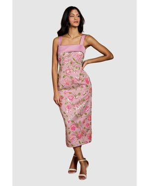 Coast Petite Sequin Floral Pencil Dress - Red