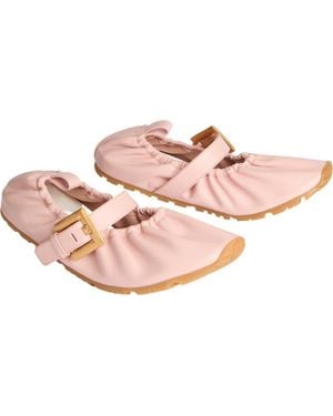 Balmain Anthem Smooth Leather Ballet Flats - Pink