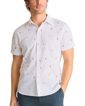 Bonobos Montauk Floral Embroidered Short Sleeve Cotton & Hemp Button-Up Shirt - White