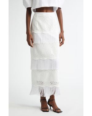 Lela Rose Crochet Lace & Fringe Pencil Skirt - White