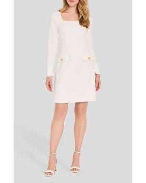 Tahari Long Sleeve Crepe Sheath Dress - White