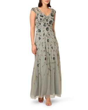 Adrianna Papell Embroidered Beaded Trumpet Gown - Multicolor