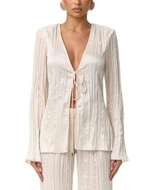 Naked Wardrobe Plissé Tie Front Satin Top - White