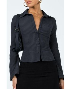 Princess Polly Anni Pinstripe Button-Up Shirt - Black