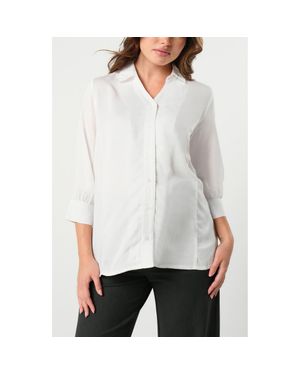Marion Petite No-Gap 3/4 Sleeve Maternity & Nursing Button Down Shirt - White