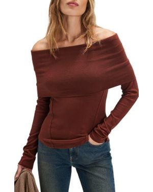 Free People Iris Off The Shoulder Long Sleeve Cotton Blend Knit Top - Red