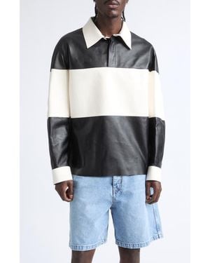 Givenchy Bicolor Long Sleeve Leather Polo - Black