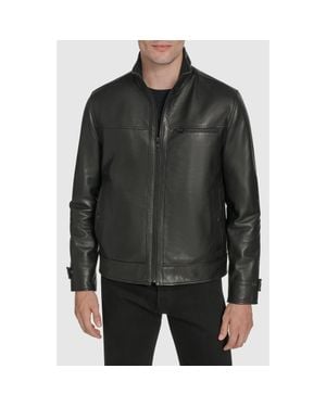 Andrew Marc Stand Collar Leather Jacket - Black