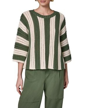 Donna Karan Vertical Stripe Open Stitch Cotton Sweater - Green