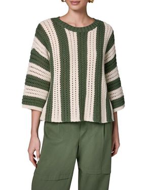 Donna Karan Vertical Stripe Open Stitch Cotton Sweater - Green
