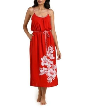 La Blanca Mariner Tie Waist Sleeveless Cover-Up Midi Dress - Red