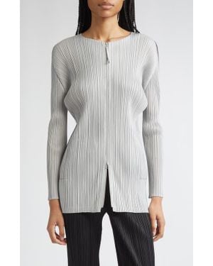 Pleats Please Issey Miyake Monthly Colors September Pleated Longline Zip Jacket - Gray