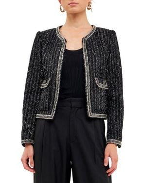 Endless Rose Premium Sequin Tweed Jacket - Black
