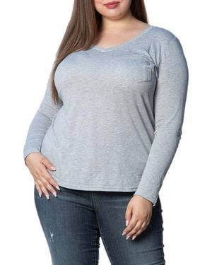 Slink Jeans V-Neck Long Sleeve Pocket T-Shirt - Gray