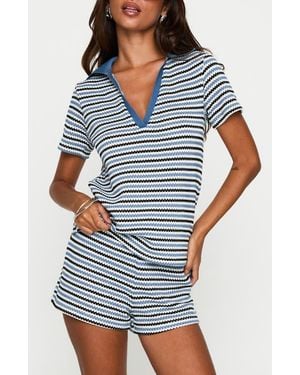 Princess Polly On Vacation Open Stitch Top & Shorts Set - Blue