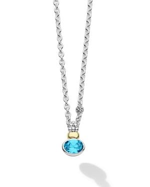 Lagos Signature Caviar 14K & Sterling Topaz Pendant Necklace - Blue