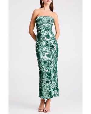 HELSI Leslie Pattern Sequin Strapless Gown - Green