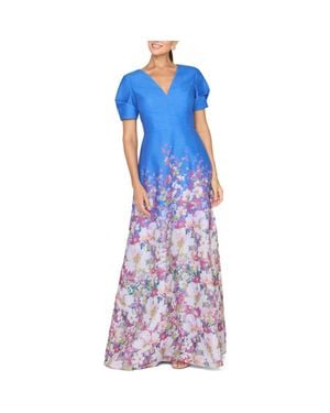 Kay Unger Carlotta Floral Gown - Blue