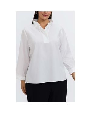 Foxcroft Tammy Ruffle Collar Cotton Blend Top - White