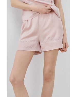 Mango Lace Detail Short Pajama Bottoms - Pink