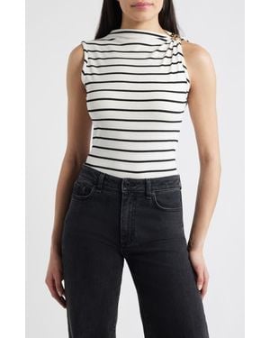 Loveappella Stripe Side Twist Rib Top - Blue