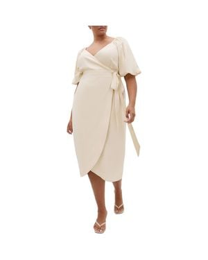 City Chic Claudine Faux Wrap Midi Dress - Natural